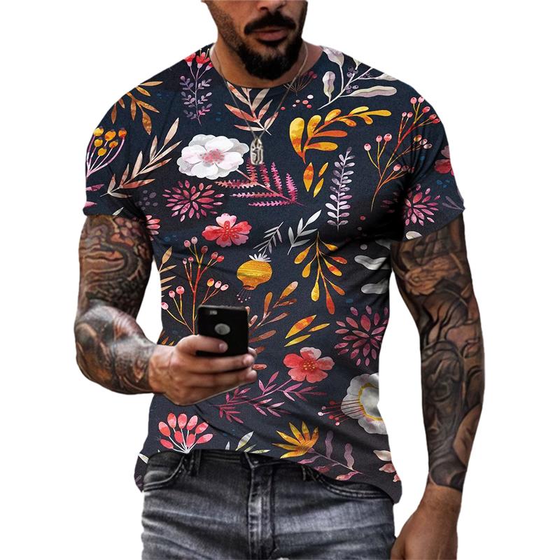 Fashion Beautiful Personality Plant Flowers Unisex T-shirts Summer 3D Street Style Trend Men Round Neck Short Sleeve Print Tees  4365 EMA