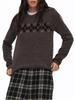 Lambswool Diamond Pattern Retro Round Neck Sweater - Autumn/Winter Casual Knit Top
