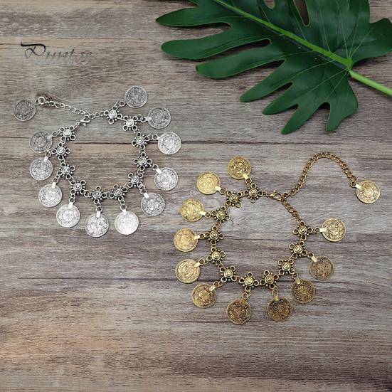 Богемный женский ножной браслет в винтажном этническом стиле с полым узором, круглый металлический шарм, регулируемый гипоаллергенный пляжный браслет для ног, браслет на щиколотке, украшения для ног