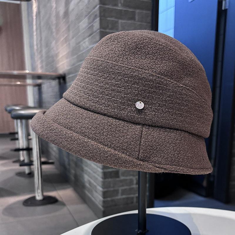 New woolen basin hat women's autumn and winter thick ear protection warm simple face small fashion versatile bucket hat
