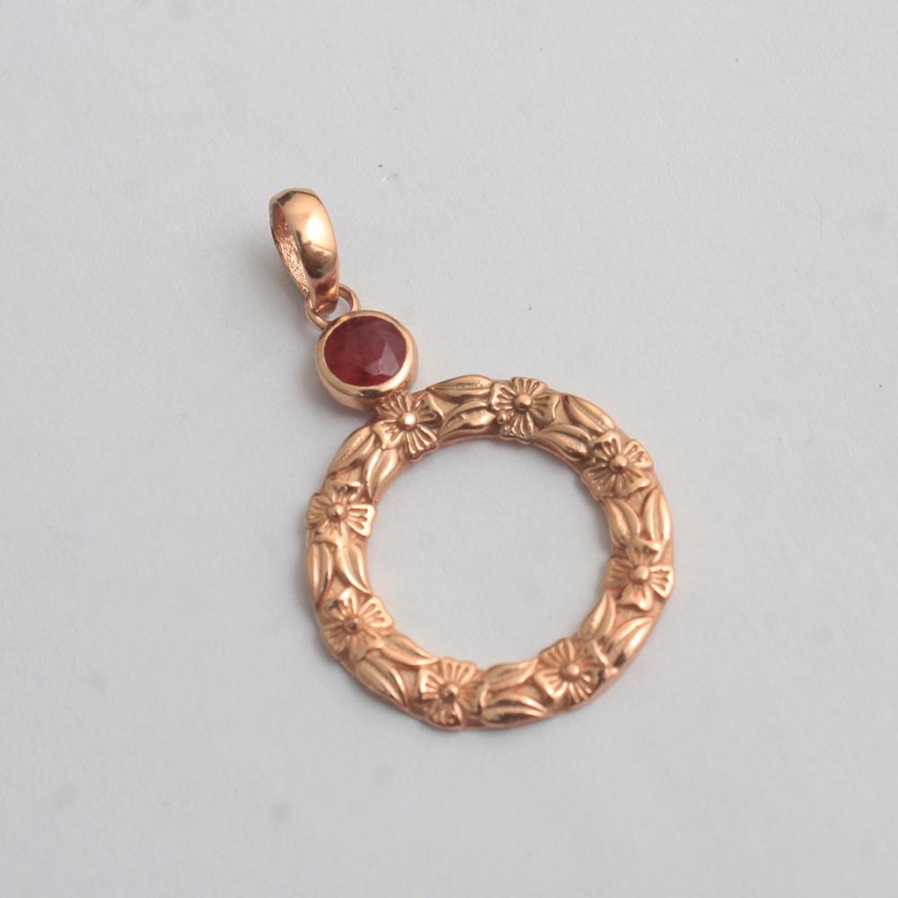 Lab Created Ruby Rose Gold Plated Pendant Earring 925 Sterling Silver Handmade Women Jewelry