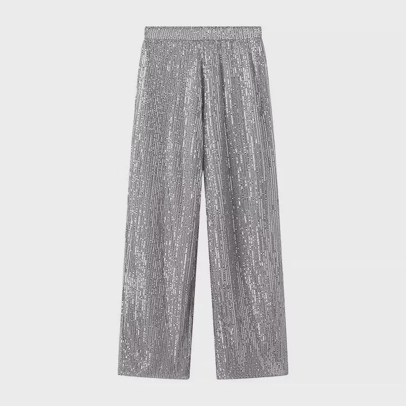 2024 Spring Women's Sequined Blazer & Straight Pants Set