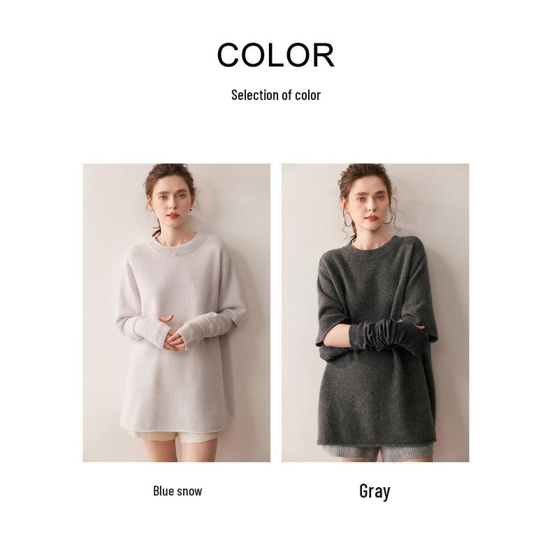 Women's Mid-Length Cashmere Knit Pullover - Five-Point Sleeves, Round Neck, Elegant Simplicity