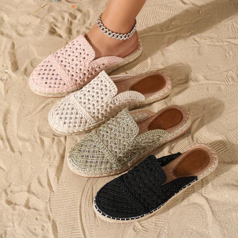 Тапочки Сетка Женские Уличные Богемные Пляжные Сандалии 2025 Лето Плоская Подошва Комфорт Повседневные Женские Туфли Мюли Zapatos De Mujer Sandalias