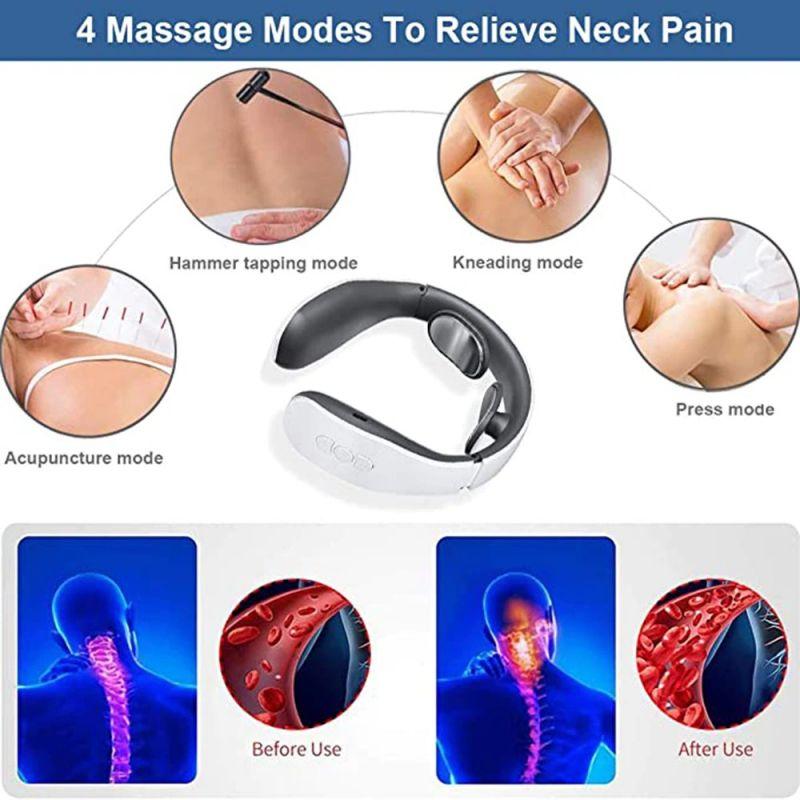 4 Modes 15 Gear Electric Neck Massager EMS Pulse Massage Smart Cervical Spine Massager Can Heating for Muscles Relax Pain Relief Physiotherapy