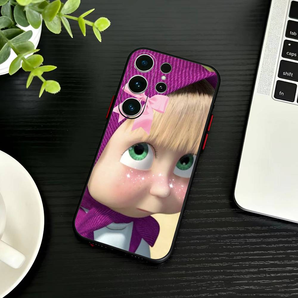 Милый Чехол для Телефона R-Маша и Медведи Для Samsung S26,S25,S24,S23,S22,S30,S21,Ultra,Plus,FE 5G Черный Мягкий Чехол