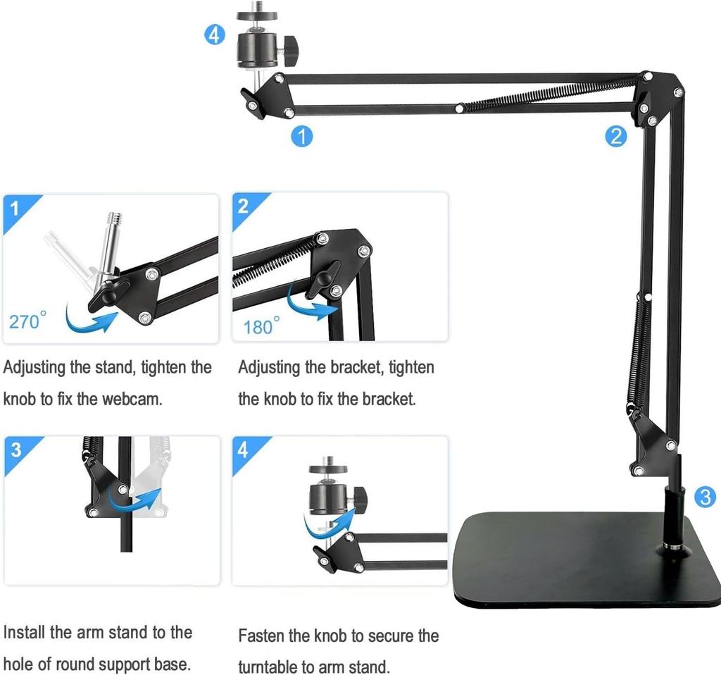 AceTaken MX Brio Webcam Stand, Desktop Boom Arm Holder for Logitech MX Brio 4K, Brio 4K, Brio 500 Webcams (Black)