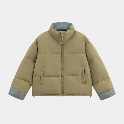 2025 зима корейская версия новой куртки-пуховика с нишевым дизайном в стиле колор-блок со стойкой и воротником, модная свободная куртка из хлопка с пухом