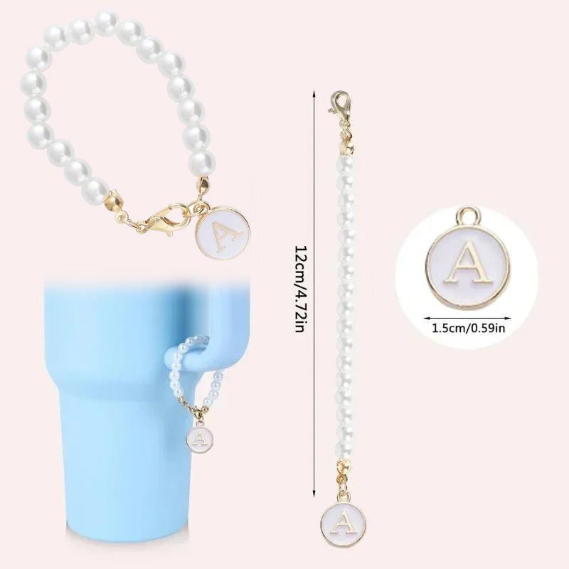 Letter Charm Pearl Chain For Most Cups Accessories For Handle Water Bottle Tumbler Personalized Initial Name ID Cups Decorations