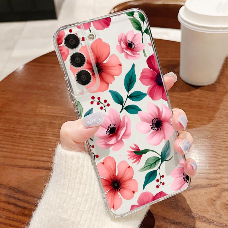 Ретро Листья Цветы Чехол Для Samsung Galaxy A57 A37 A27 A17 A56 A36 A26 A16 A55 A54 5G S21 FE S22 S23 S24 S25 Plus S26 Ultra Прозрачный Мягкий Чехол