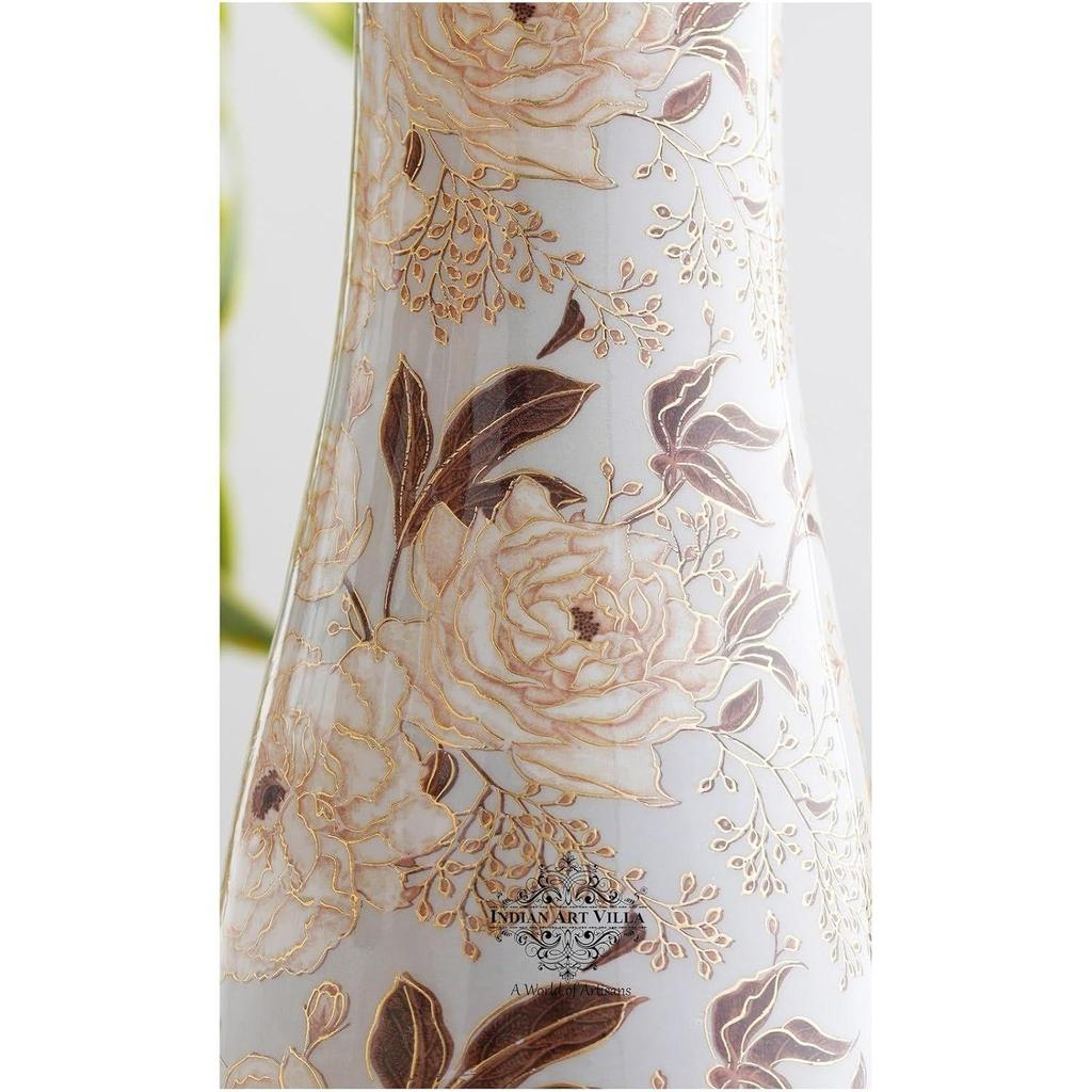 Gold Flower Print Bedroom Bottle – Designer Copper Drinkware, Elegant Copper Water Bottle for Everyday Use, Volume- 1500 ML