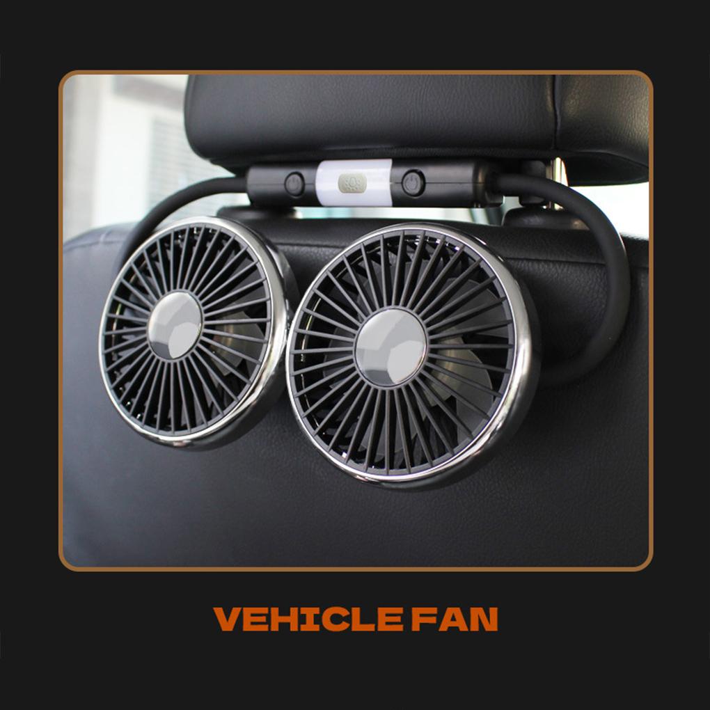 360° Rotatable Car Cooling Fan USB Powered Dual Fan Heads 3 Wind Speed Levels 12V Automotive Fan