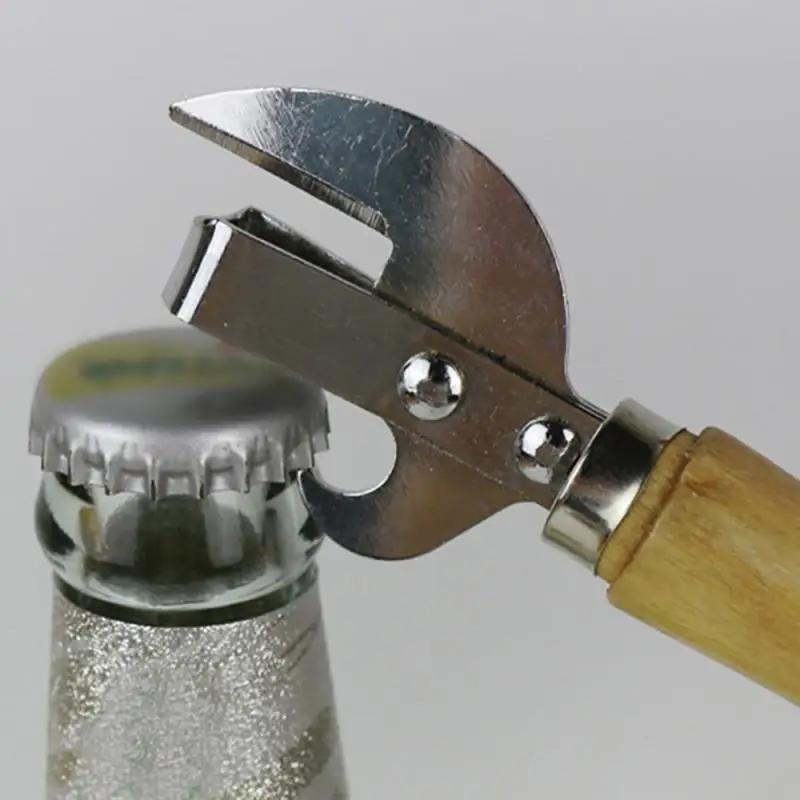 Консервный нож с деревянной ручкой Портативный ручной съемник крышек Открывалка для бутылок Многофункциональный консервный нож Посуда Гаджет Банки Канистры