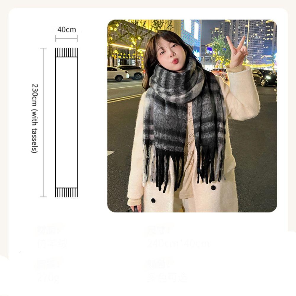 Радужный цвет Зимний мохеровый шарф Ветрозащитный Женский Шарфы-шали Новые Длинные Шарфы с кисточками