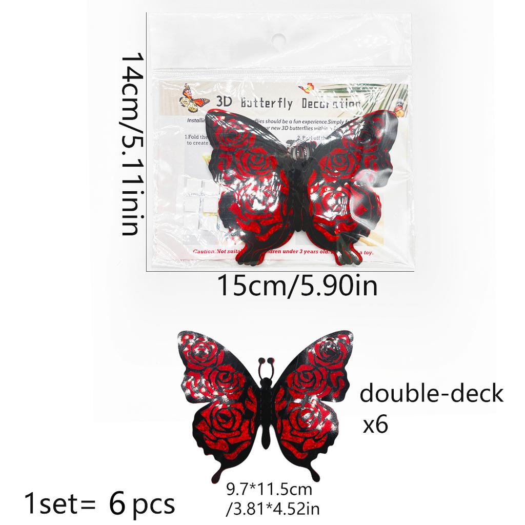 6pcs/set 3d Double Layer Butterfly Valentine's Day Decorative Wall Stickers Glitter Gold Butterfly Decorative Stickers