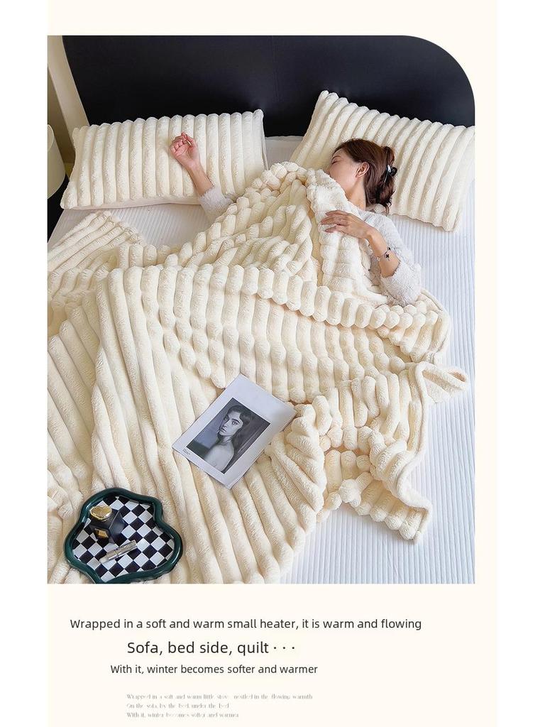 Thickened Coral Fleece Flannel Blanket - Rabbit Fur Nap Throw Milk Velvet Bed Cover