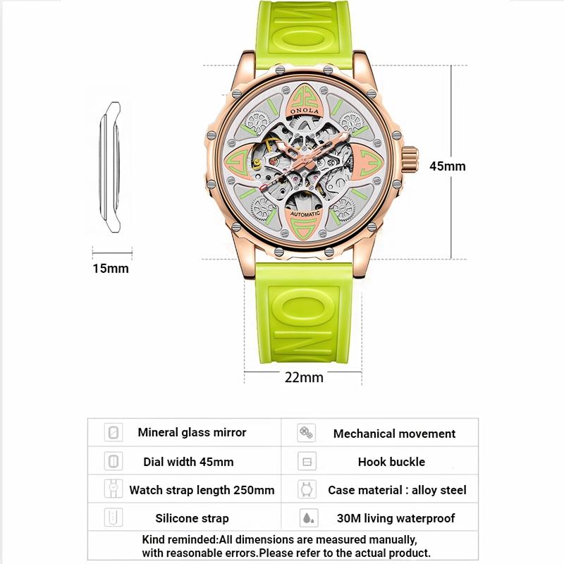 Новые часы для мужчин и женщин, роскошные механические автоматические элегантные скелетонированные модные деловые водонепроницаемые спортивные механические часы ONOLA