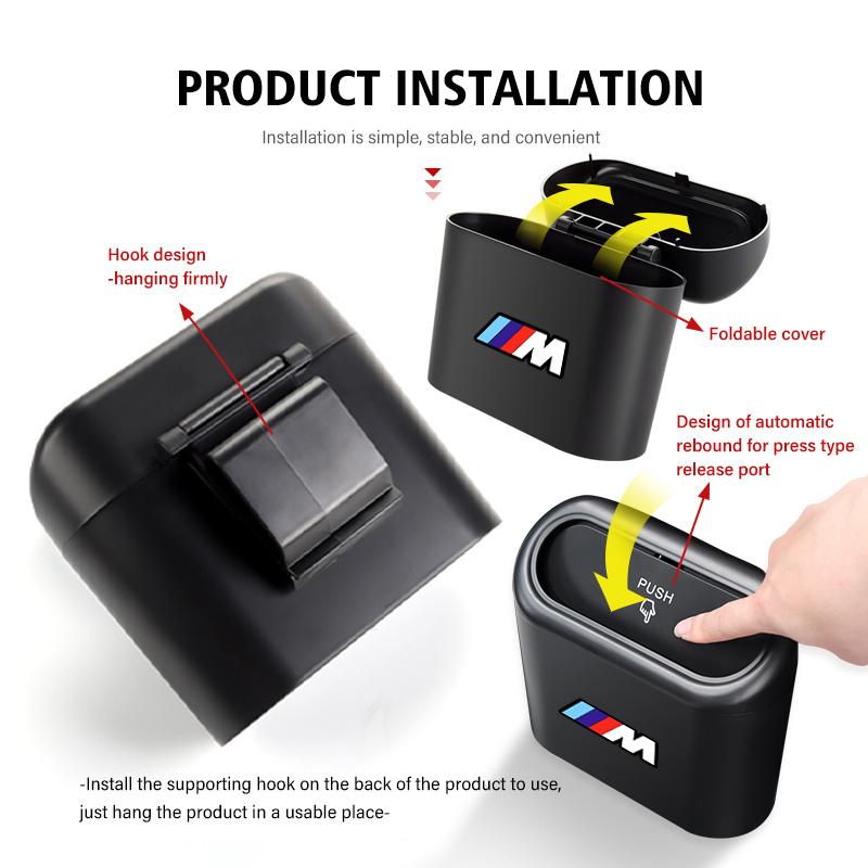 KHQB5 For BMW Car Hanging Trash Bin Pressing Storage Box Auto Accessories X1 X2 X3 X4 X5 X6 X7 G20 G30 6GT E46 E90 E60 F10 E39