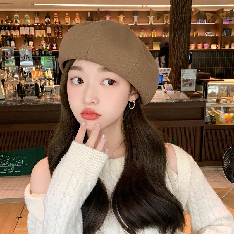 Черный берет женский весна и осень Ins интернет-знаменитость шляпа художника женская летняя маленькая восьмиугольная шляпа большой обхват головы