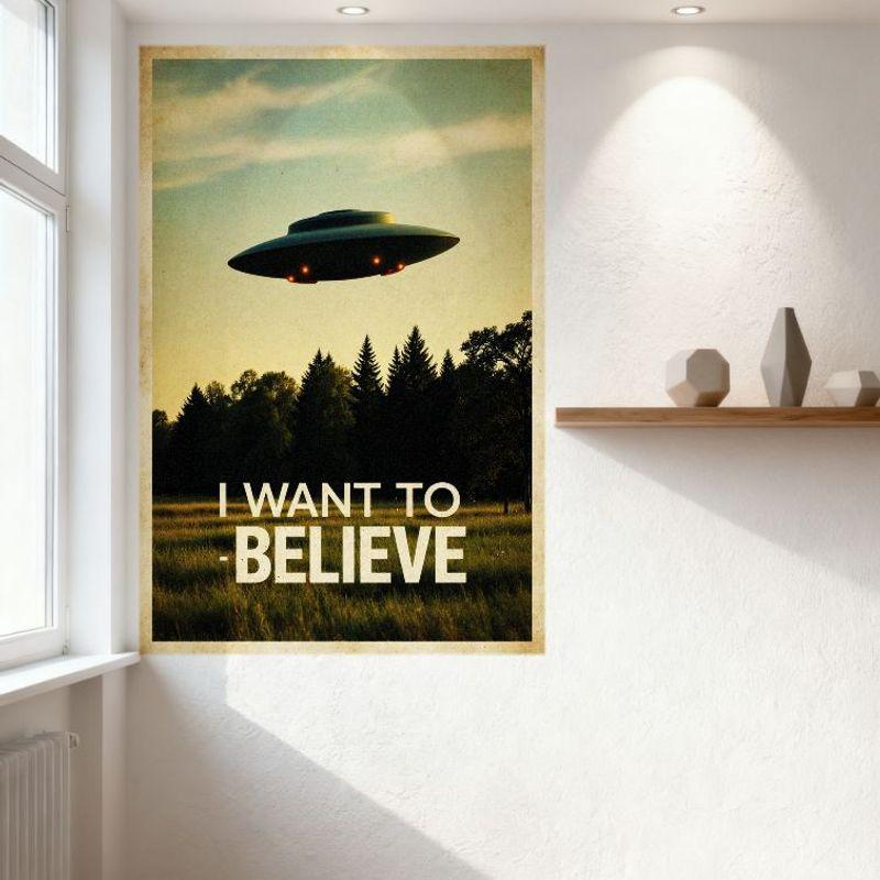 Винтажная металлическая жестяная табличка НЛО 'Я хочу верить', Ретро постер с инопланетянами, Настенная табличка для домашнего бара, мужской пещеры, офисного декора