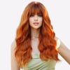 Vibrant Orange Ginger Wig - 26" Heat Resistant Loose Waves with Blunt Bangs, Platinum & Pink Balayage Synthetic Hair for Cosplay & Parties
