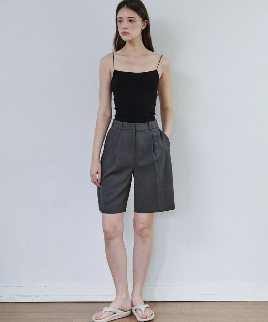 MALOUPE 2211 Single-Pleat Half Pants (Dark Gray)