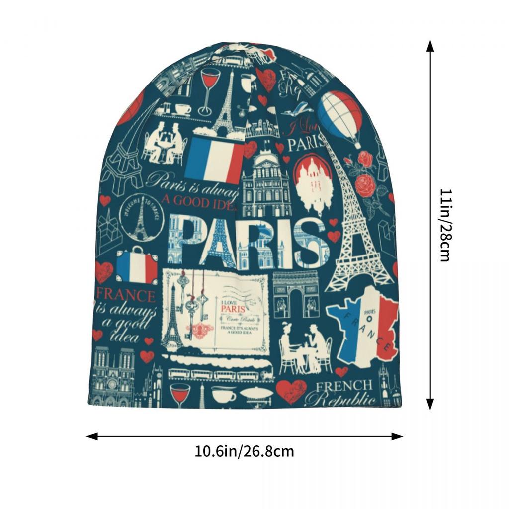 Карта достопримечательностей Франции Флаг французских шапок Skullies Парижская тема Эйфелева башня Skullies Cap Merch Man Уникальный дизайн Skullies Hat