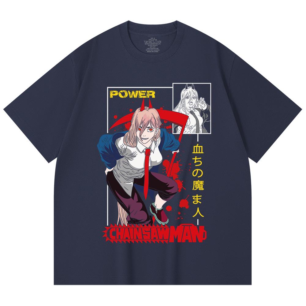 230 Gsm 100% Cotton Chainsaw Man V40 Power Print Unisex Heavy Cotton T Shirt