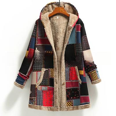 Зимняя женская хлопково-льняная толстовка с капюшоном и принтом, с теплой плюшевой курткой