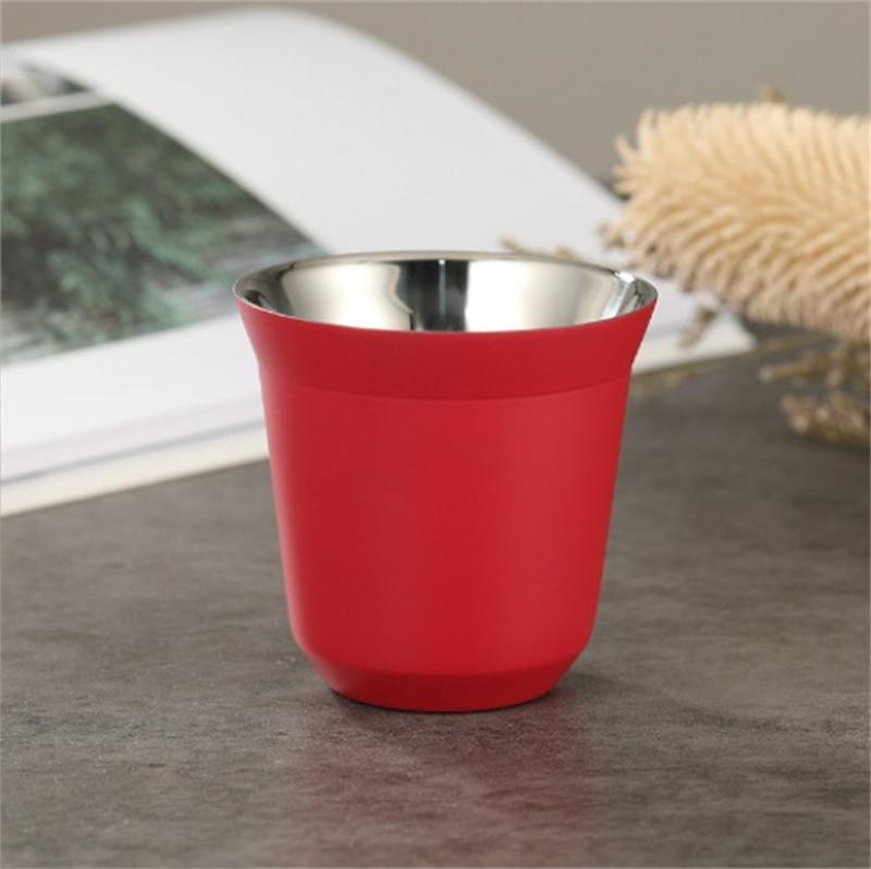 80 мл Новая простая чашка с плоским дном из нержавеющей стали с двойными стенками, изолированная кофейная чашка, высококачественные однотонные чашки для воды, товары для дома