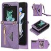 For Samsung Galaxy Z Flip 5 5G Luxury Leather Lanyard Phone Case Strap Wallet Card Slot Holder Galaxy Z Flip 5 Shockproof Protective Cover