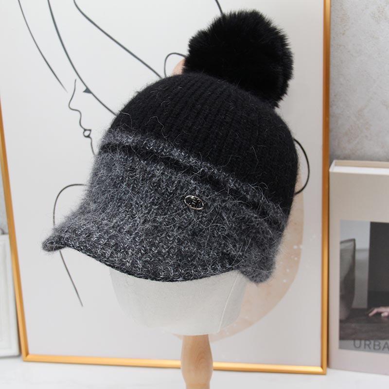 Women S Knitted Baseball Cap With Pom Pom Warm Ear Flaps Autumn Winter