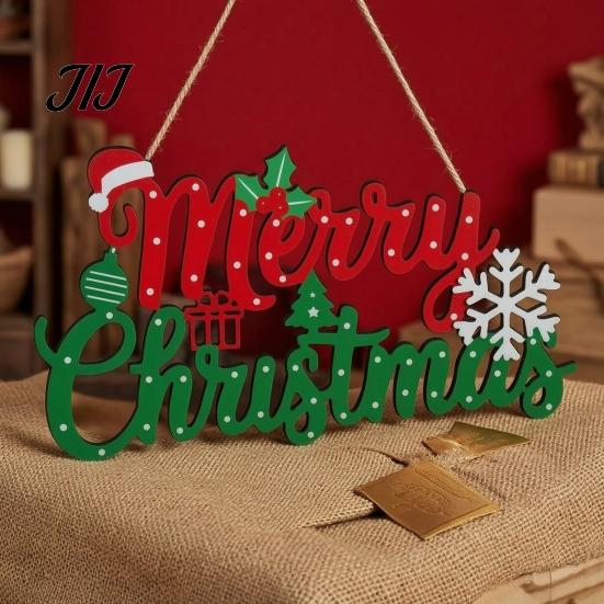 Christmas Eve House Decorations Wooden Merry Pendant with Hanging Rope, Creative Desktop Ornament Xmas Party Signs Tree Snowflake Santa Claus Patterns