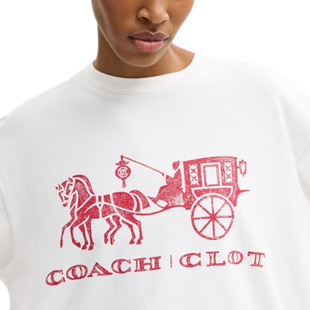 Coach Мужская футболка с коротким рукавом и круглым вырезом, прямой крой, принт, коллаборация X CLOT SS26, мужские топы CDD83-WHT