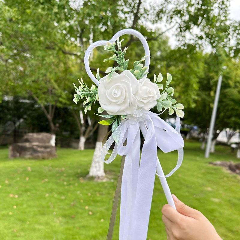 Champagne and white rose bridal bouquet; suitable for child bridesmaids, wedding decor, and outdoor wedding photography props.