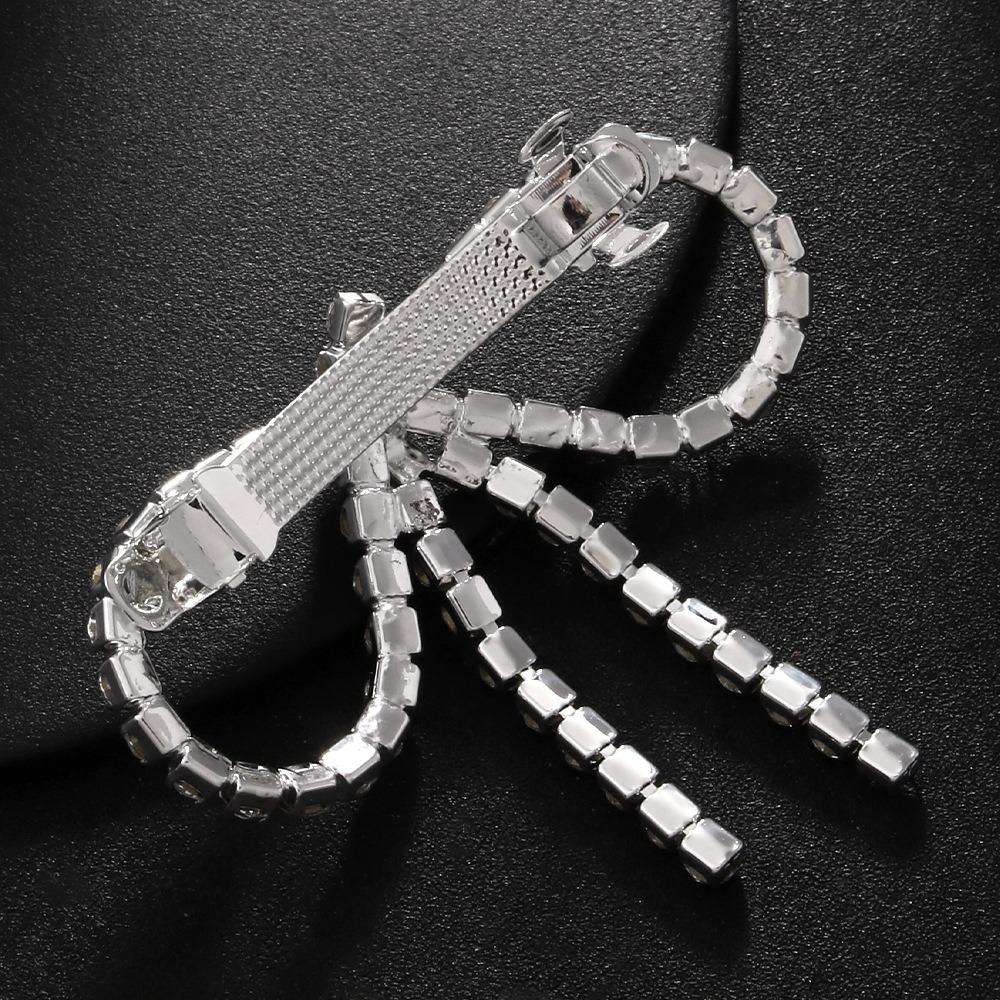Elegant Rhinestone Bow Hairpins Shiny Tassel Spring Clip Sweet Ponytail Hair Clip Party