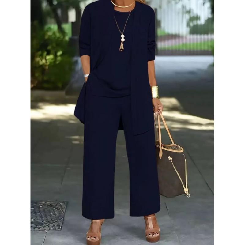 Женский комплект для похудения и уменьшения возраста больших размеров на весну и осень, однотонный простой комплект из топа и брюк