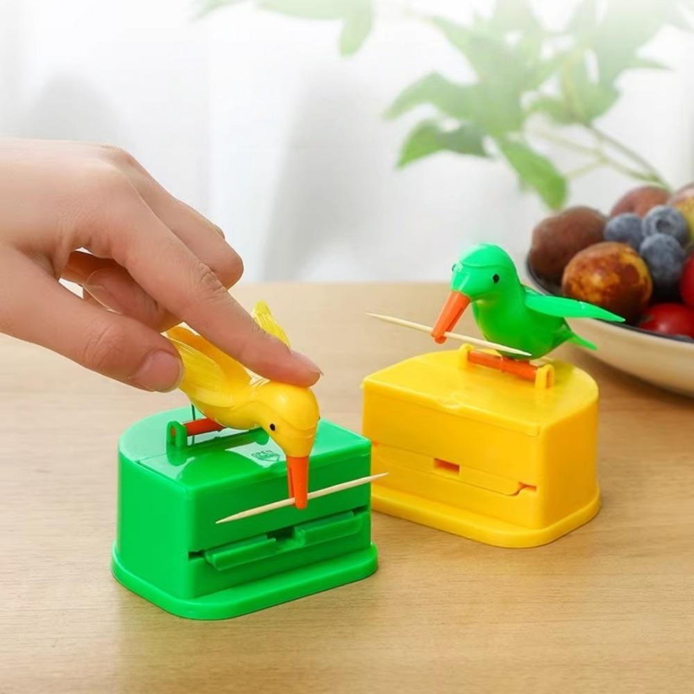 Interesting Woodpecker Toothpick Dispenser Bird Push Automatic Toothpick Storage Rack for Home Restaurant Table Decoration Box