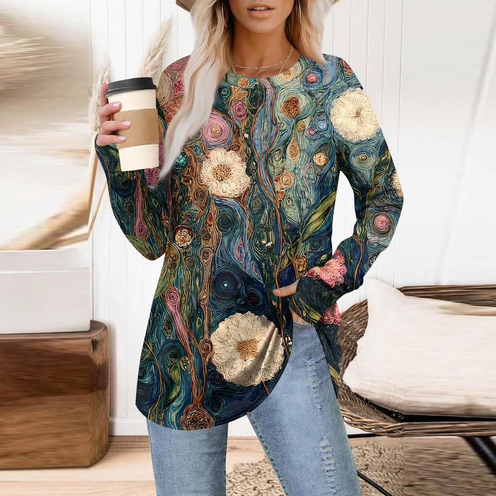 Womens Oversized Sweatshirt Graphic Sweater Long Sleeve Drop Shoulder Round Shirt Tops Vintage Clothes