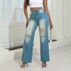 Jeans Women's Ripped Pocket Retro High Waisted Straight Leg Pants