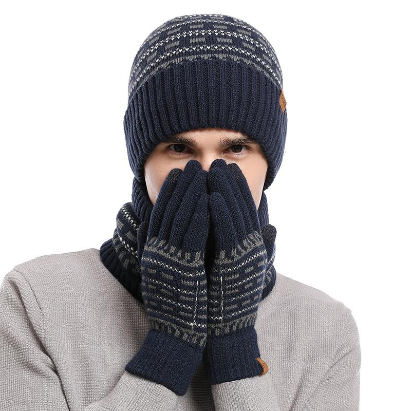 European and American Autumn and Winter Men's and Women's Warm Woolen Hats, Knitted Thick Anti Cold Adult Hats, Scarves, Gloves Set for Women