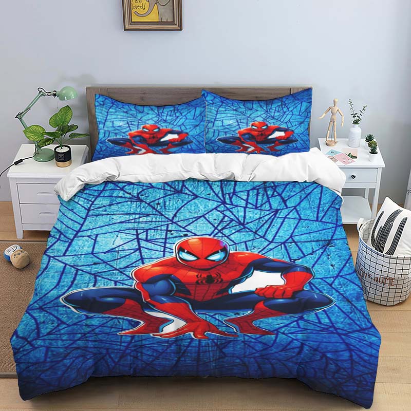 New Spider-Man printed bedding set, cartoon pattern duvet cover and pillowcases, single/double sheet set.