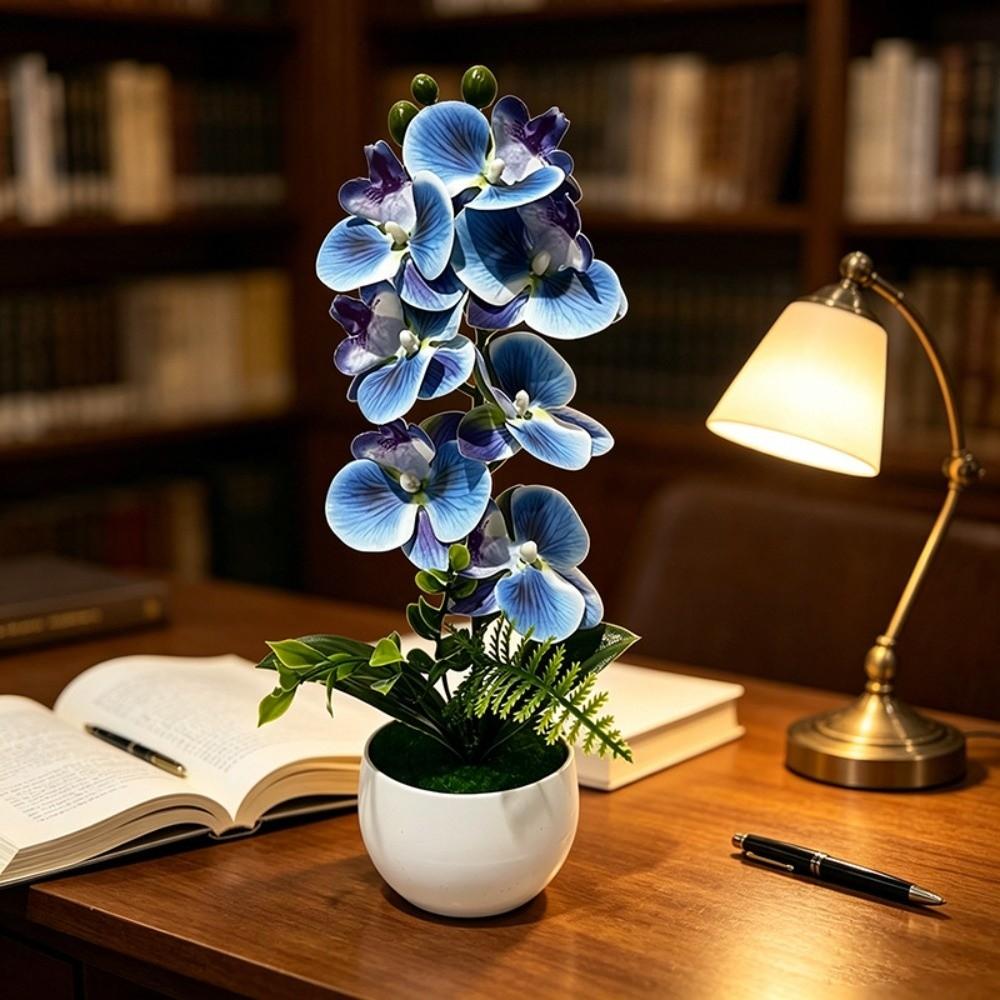 7 Heads Simulated Flower Butterfly Orchid Potted Pink Artificial Faux Plants Living Room Ornaments