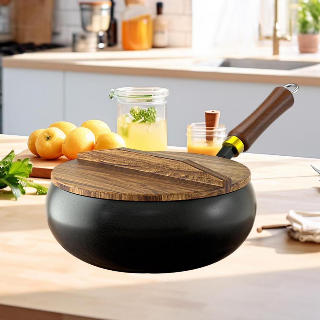 Чугунная сковорода с деревянной крышкой, сковорода для кипячения, индукционная плита, сковорода для жарки, китайский вок для кухни, отеля, дома, кемпинга