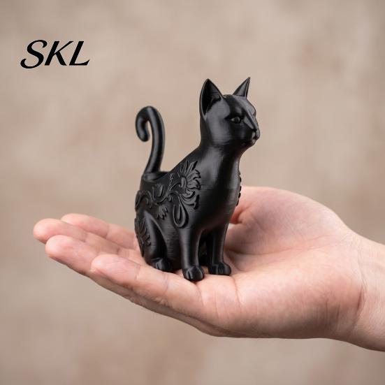 Retro Black Cat Incense Holder 3D Printed Figurines, Multi-purpose Mini Flower Matte Storage Tube Pot, Desktop Organizer for Home Decor & Lovers