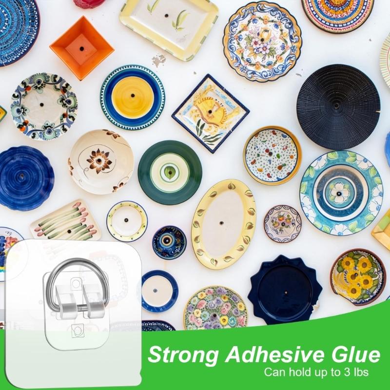 20Pcs Easy Installation Invisible Plate Hangers Strong Adhesive D Hooks For Wall Mounting Pictures Frames Kitchenwares