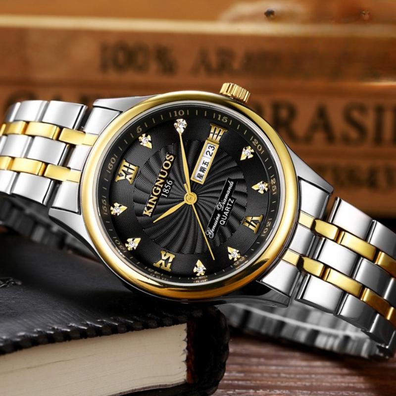 KINGNUOS ультратонкие водонепроницаемые кварцевые мужские часы со стальным ремешком, мужские наручные часы, мужские часы, золотые часы среднего уровня