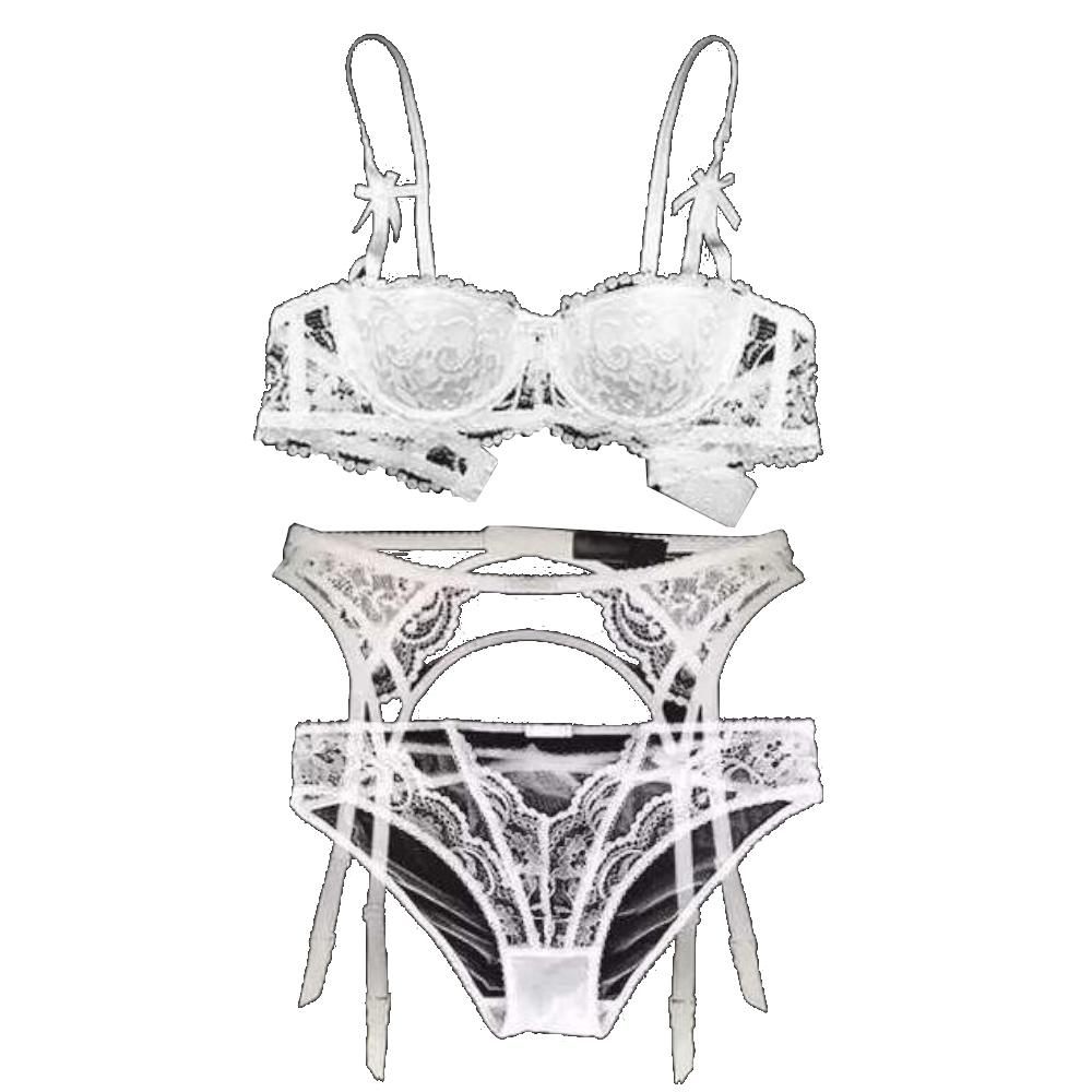 Соблазнительный кружевной бюстгальтер, трусики и подвязка, комплекты бюстгальтеров