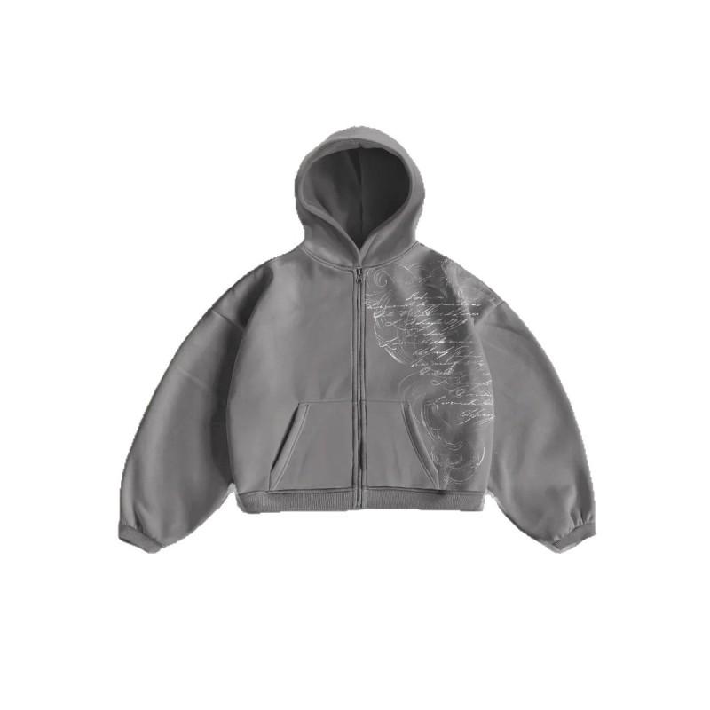 2026 Fall Winter Hooded Zip Sweatshirt Printed Streetwear Loose Vintage Outerwear Women