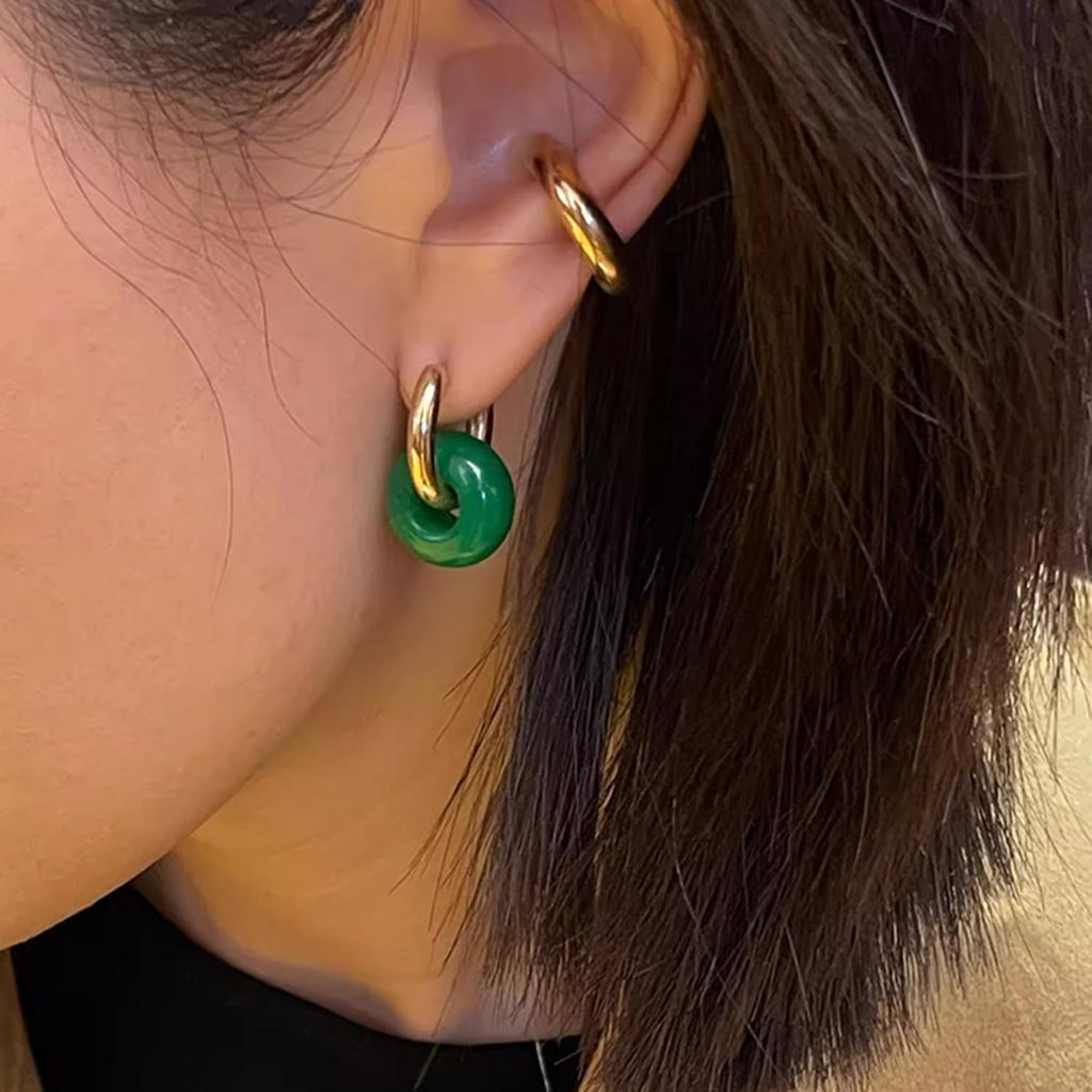 Пряжка для ушей из натурального агата и нефрита, два вида круглых сережек с пряжкой, улучшенное чувство света, роскошь, простая безопасная пряжка, кольцо